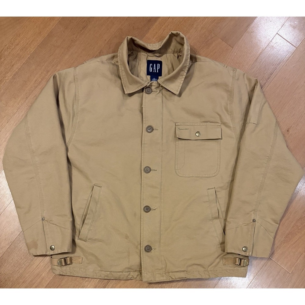Vintage Gap A2 Deck Jacket Large Quilted Khaki Bomber Chore Workwear Cabincore